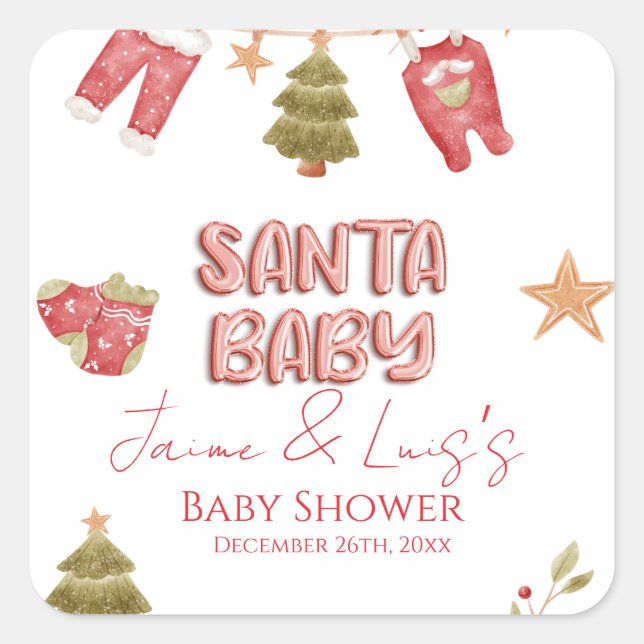Santa Girl Boy Holiday Baby Shower   Quadratischer Aufkleber (Vorderseite)