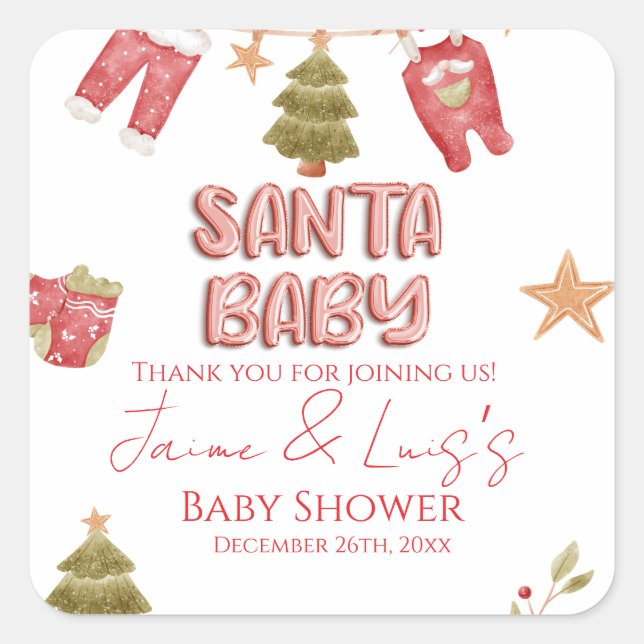 Santa Girl Boy Holiday Baby Shower   Quadratischer Aufkleber (Vorderseite)