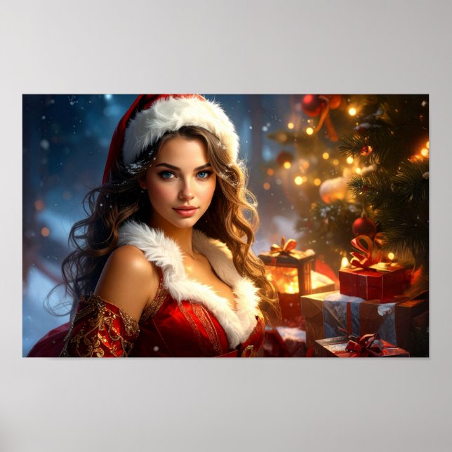 Santa Girl in Christmas Revery Poster (Vorne)