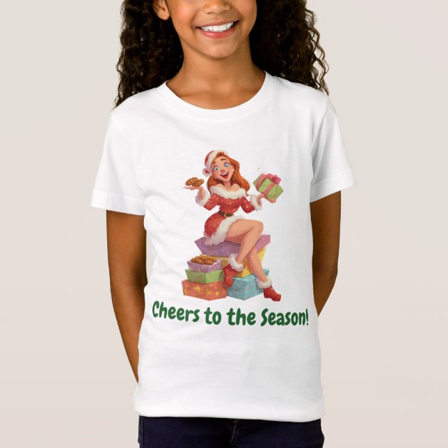 Santa Girl with Cookies and Gifts T-Shirt (Vorderseite)