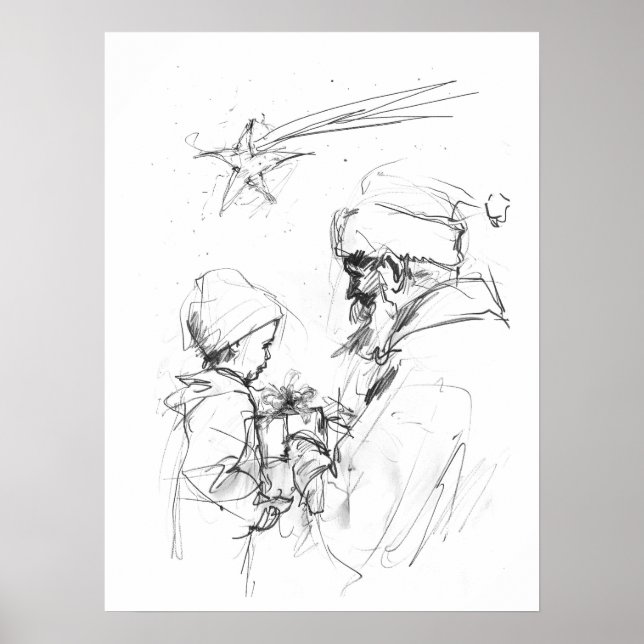 Santa Giving Gift to Child – Minimalist Christmas  Poster (Vorne)