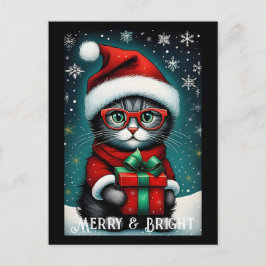 Santa Glasses Niedlich Kitty Geschenk Schneezeit W Postkarte
