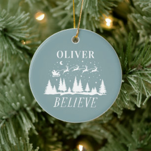 Santa glaubt Weihnachten traditionell staubblau Keramik Ornament
