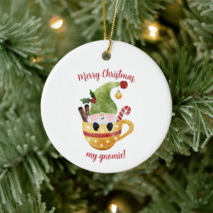 Santa-Gnom Wasserfarben Keramik Ornament