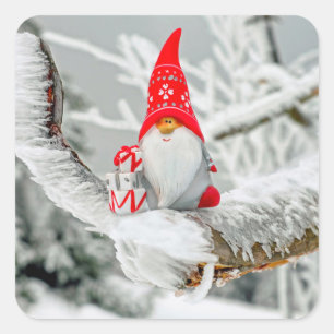 Santa-Gnome-Aufkleber Quadratischer Aufkleber