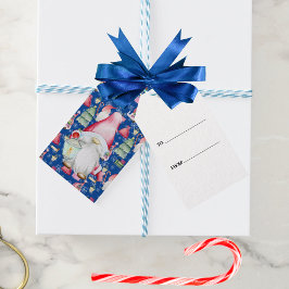 Santa Gnome für Ferien Pattern Blauer Weihnachten Geschenkanhänger