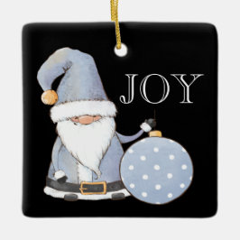 Santa Gnome JOY, Name & Date Square Weihnachten Keramikornament