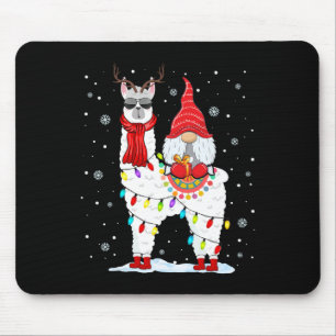 Santa Gnome reiten auf Llama-Rentieren Weihnachtsb Mousepad
