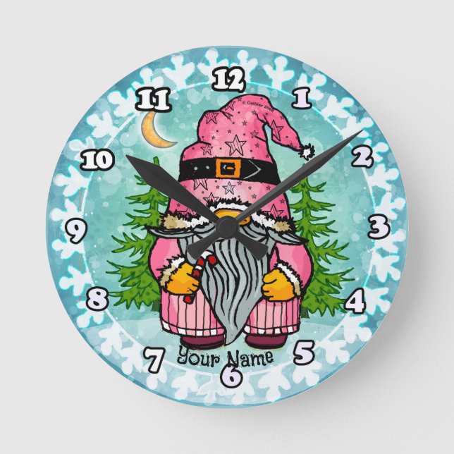 Santa gnome runde wanduhr (Vorderseite)