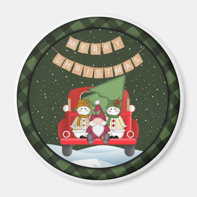 Santa Gnome und Snowmen Magnet (Vorne)