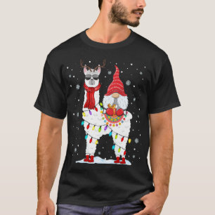 Santa Gnomes Riding Llama Rentier Weihnachtslicht T-Shirt