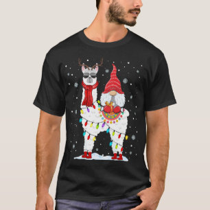 Santa Gnomes Riding Llama Rentier Weihnachtslicht T-Shirt