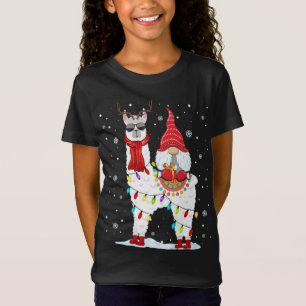 Santa Gnomes Riding Llama Rentier Weihnachtslicht T-Shirt