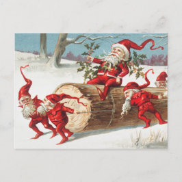 Santa gnomes rutscht auf einem Stein Postkarte