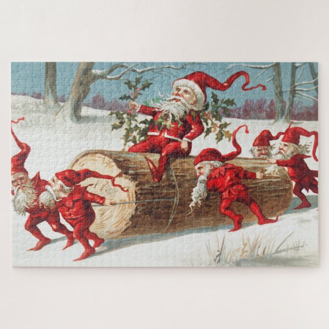 Santa gnomes rutscht auf einem Stein Puzzle (Horizontal)