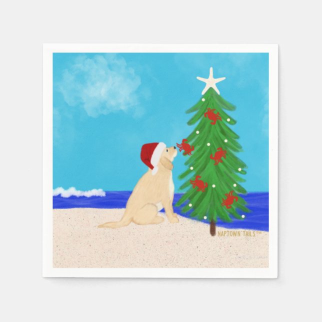 Santa Golden Dog Weihnachten wünscht Napkins Serviette (Vorderseite)