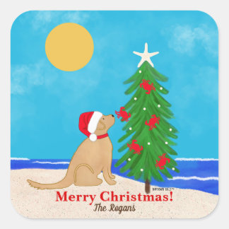 Santa Golden Dog Weihnachtswünsche Benutzerdefinie Quadratischer Aufkleber