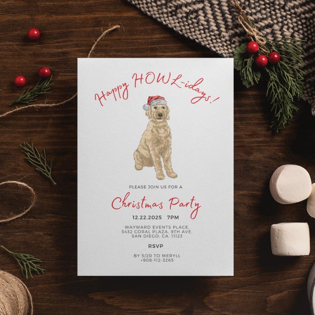 Santa Golden Doodle Watercolor Christmas Party Einladung (Von Creator hochgeladen)