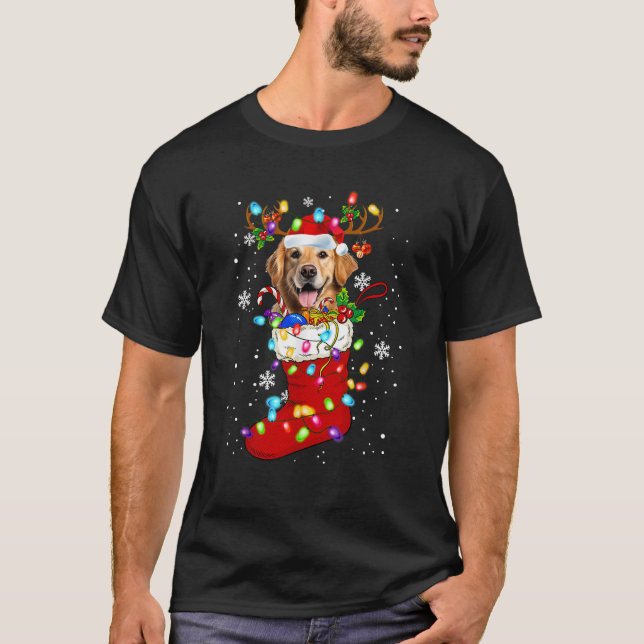 Santa Golden retriever In Christmas Socks Lover Ki T-Shirt (Vorderseite)
