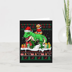 Santa Golden Retriever Riding T-rex Weihnachts Swe Karte