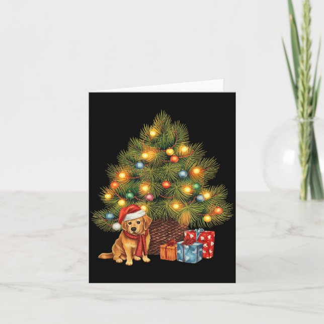 Santa Golden Retriever Tree Christmas Lights Dog X Karte (Vorderseite)