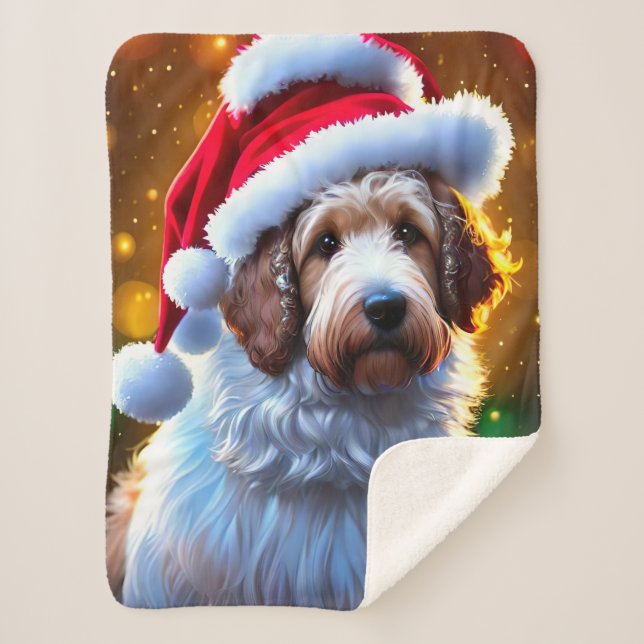 Santa Goldendoodle, Niedlicher Weihnachtshund Blan Sherpadecke (Vorderseite)