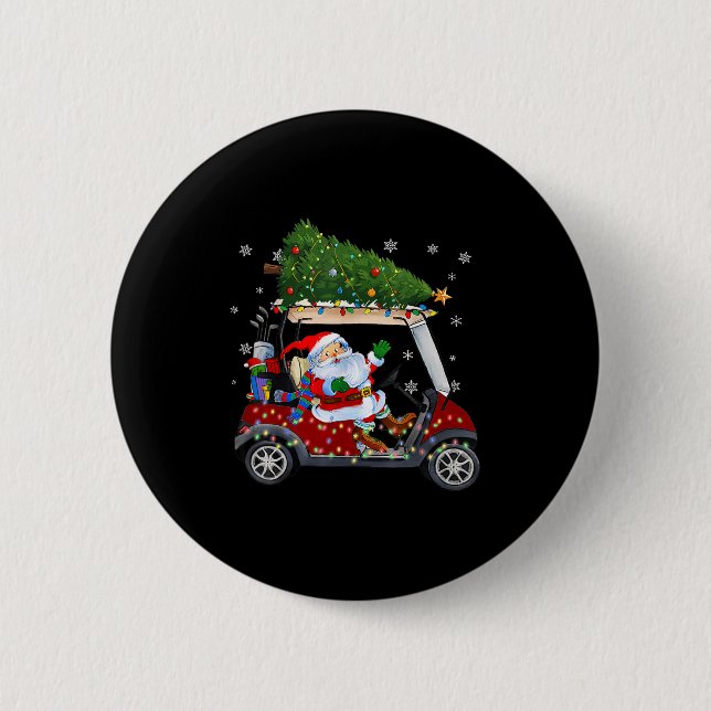 Santa Golf Cart Christmas Tree Lights Xmas Golfer  Button (Vorderseite)