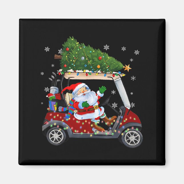 Santa Golf Cart Christmas Tree Lights Xmas Golfer  Magnet (Vorne)