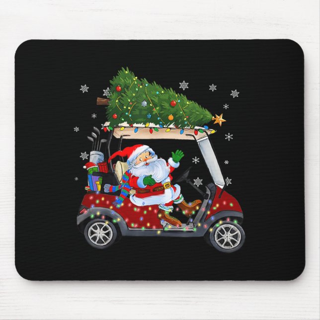 Santa Golf Cart Christmas Tree Lights Xmas Golfer  Mousepad (Vorne)