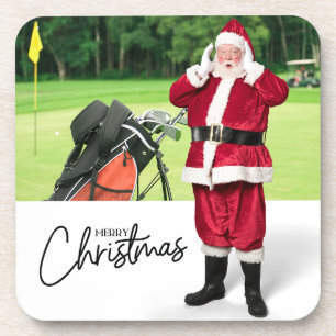 Santa Golfer am grünen Weihnachtsfest Party Getränkeuntersetzer