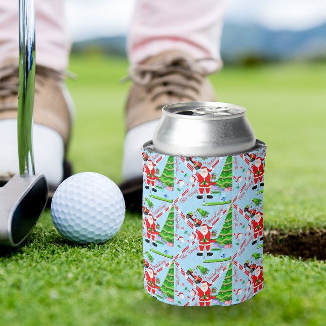 Santa Golfing by Christmas Tree Dosenkühler (Fore! Delightful Christmas golf pattern—perfect gift for golfers to stay refreshed.)