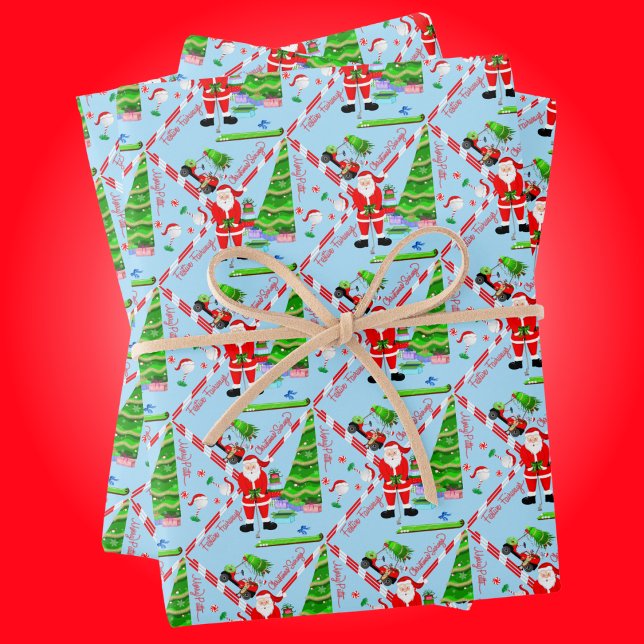 Santa Golfing by Christmas Tree Geschenkpapier Set (Santa's Golfing Magic - Tee Up the Holidays with Cheer!)