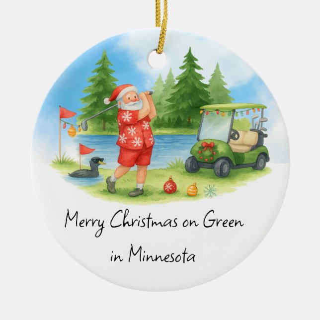 Santa Golfing in Minnesota Holiday  Keramik Ornament (Vorne)