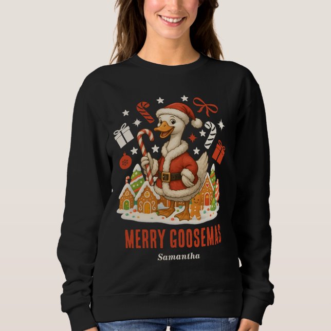Santa Goose Ugly Weihnachtsfeiertag Sweatshirt (Vorderseite)
