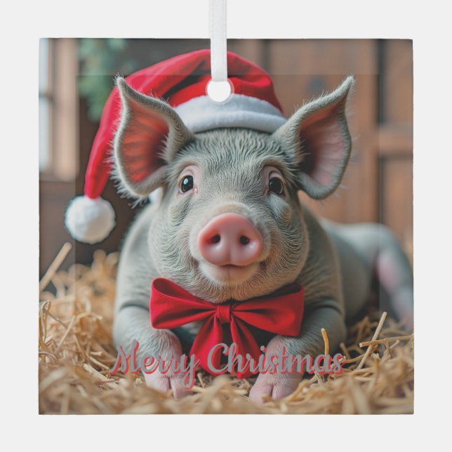 Santa Gray Pig Glass Ornament Aus Glas (Vorderseite)
