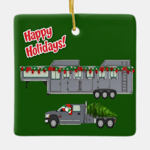 Santa Gray Truck und Pferdeanhänger Weihnachten Keramikornament