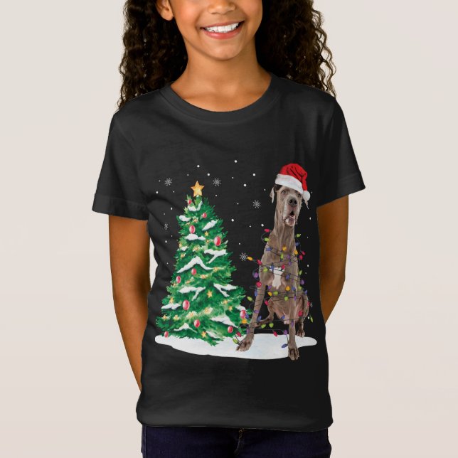 Santa Great Dane Dog Weihnachtsbaum Licht Funny Xm T-Shirt (Vorderseite)