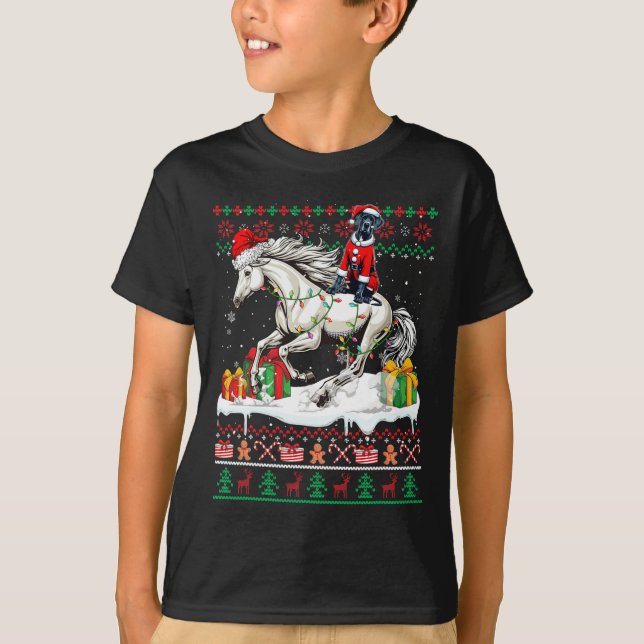 Santa Great Dane Reitpferd Weihnachtskalender Lo T-Shirt (Vorderseite)