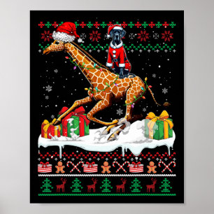 Santa Great Dane Riding Giraffe Weihnachtssüßer Poster