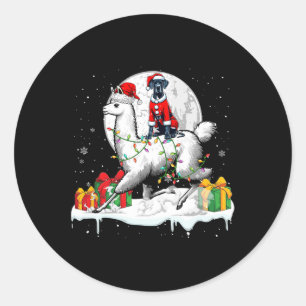 Santa Great Dane Riding Llama Weihnachtsbesitzer K Runder Aufkleber
