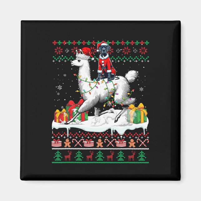Santa Great Dane Riding Llama Weihnachtssüßer Lo Magnet (Vorne)