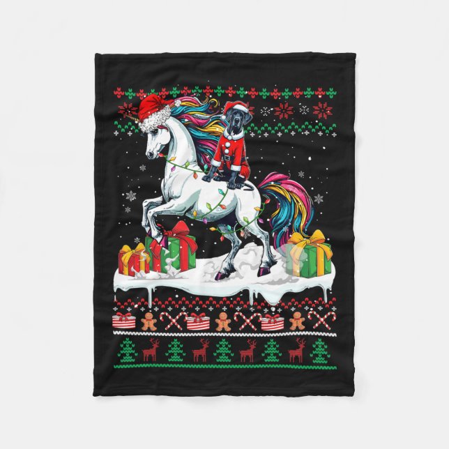 Santa Great Dane Riding Unicorn Weihnachtssüßer Fleecedecke (Vorderseite)