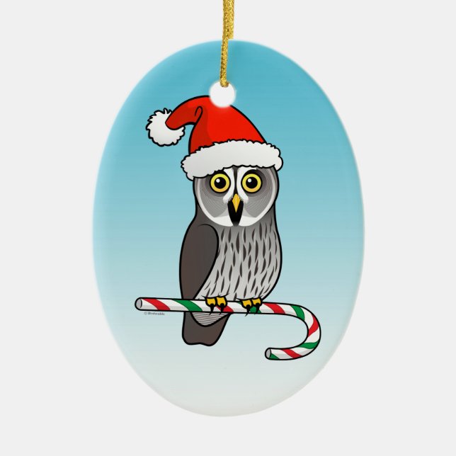 Santa Great Gray Owl Weihnachten Keramikornament (Vorne)