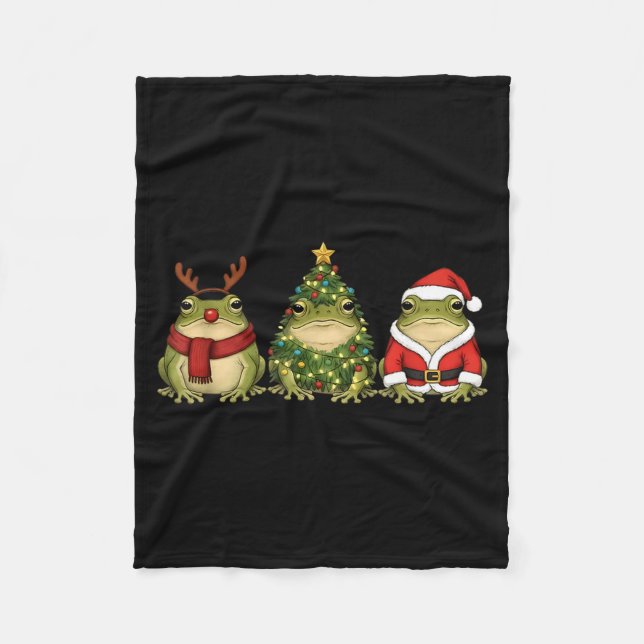 Santa Green Frog Christmas Tree Frog Lover Animal  Fleecedecke (Vorderseite)