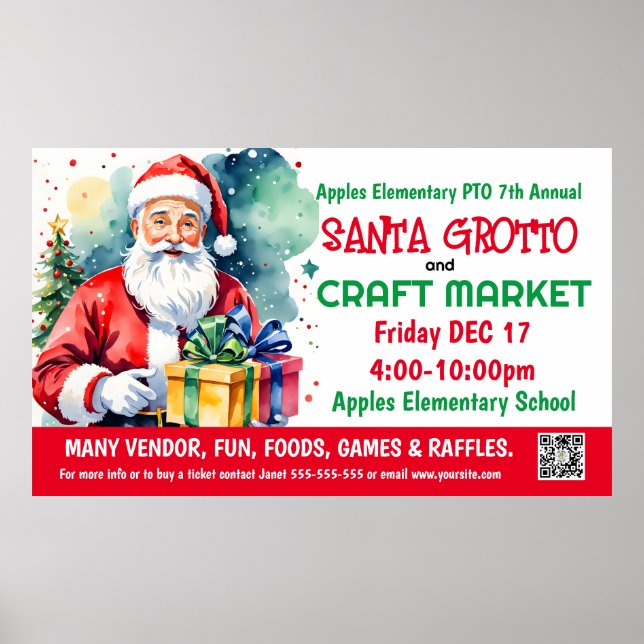 Santa Grotto & Craft Markt PTO PTA Kirche Banner Poster (Vorne)