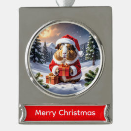 Santa Guinea Pig Weihnachten Banner-Ornament Silber