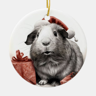 Santa Guinea Pig Weihnachten Keramik Ornament
