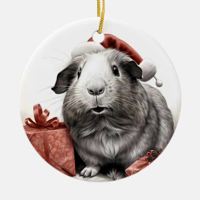 Santa Guinea Pig Weihnachten Keramik Ornament (Vorne)