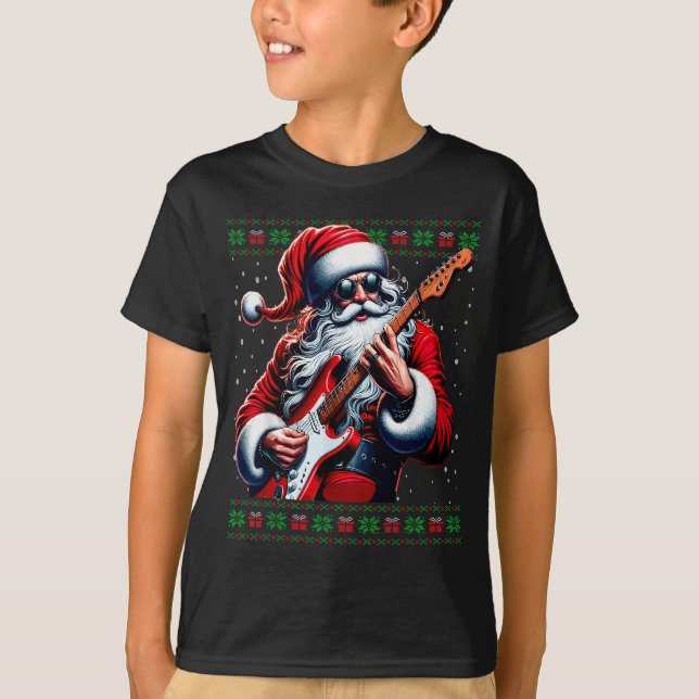 Santa Guitar Musician Guitarist Ugly Christmas Swe T-Shirt (Vorderseite)