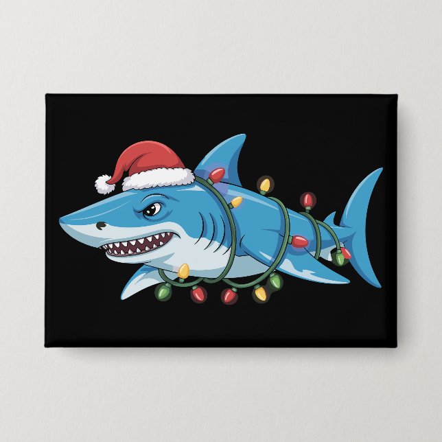 Santa-Hai-Weihnachtslichter Sharkmas-Baum Xmas Button (Vorderseite)
